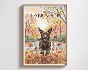 Chocolate Labrador Aquarell Druck: Herbstlaub Hund (Digitaler Download)