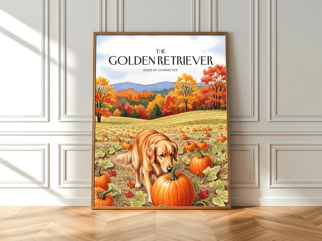 Golden Retriever Pumpkin Patch Watercolor Print: Autumn Dog Lover Decor ...