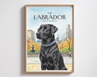 Black Labrador Watercolor Print: Central Park Autumn Scene (Digital Download)