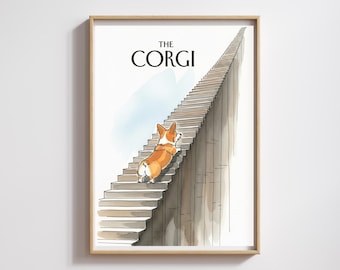 Corgis Aquarell Druck: Minimalistisches Hundeportrait (Digitaler Download)