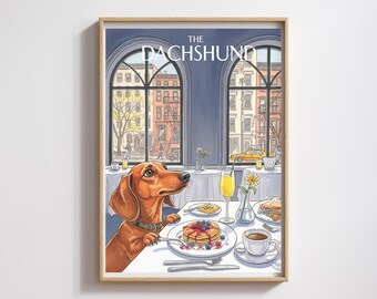 Dackel Brunch Print: Wunderlicher West Village Hunde Kunst (Digitaler Download)