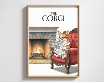 Watercolor Corgi Fireplace Print: Cozy Home Decor (Digital Download