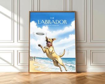 Yellow Labrador Beach Print: Playful Dog Art Poster