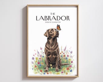 Aquarell Chocolate Labrador Print: Wildblumen und Schmetterlinge (Digitaler Download