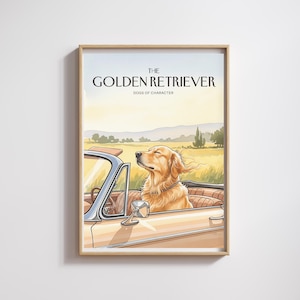 Impresión de viaje por carretera con un golden retriever: Arte canino en acuarela (descarga digital)