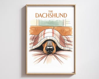 Lámina de acuarela de perro salchicha: Arte de perro negro y marrón (Descarga digital, 5 tamaños disponibles)