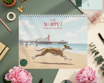 Calendario Whippet 2026: Planificador de pared ilustrado / Regalo para amantes de los whippets y mamás de perros