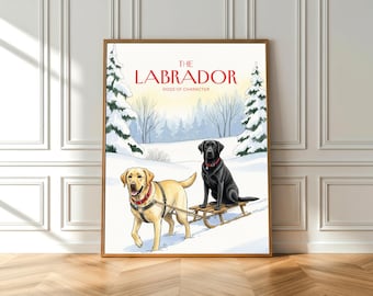 Labrador Winter Sleigh Ride Print: Whimsical Watercolor Dog Art (Fine Art Poster)