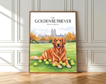 Golden Retriever Aquarell Print: Central Park Herbst Szene (Fine Art Poster)