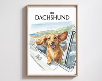Dackel im Auto Aquarell Druck: Vintage Hund Kunst (Digitaler Download)