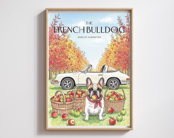 Französische Bulldogge Aquarell Druck: Herbst Obstgarten Hund Kunst (Digitaler Download
