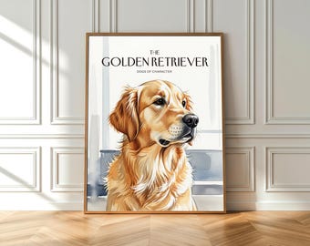 Retrato en acuarela de un golden retriever: arte mural de perro costero (póster de bellas artes)