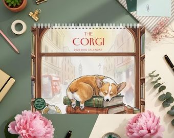 Calendario Corgi 2026: Planificador de pared ilustrado / Regalo para amantes de los Corgi y mamás de perros