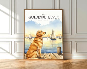 Golden Retriever Aquarell Druck: Amerikanischer Küstenhund (Poster)