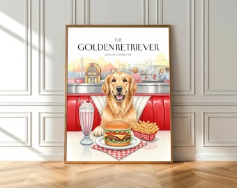 Golden Retriever Diner Print: Original 1950er Jahre Americana Hund Kunst (Poster)