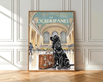 Cocker Spaniel Grand Central Art: Impresión en acuarela para amantes de los perros de Nueva York (póster de bellas artes)