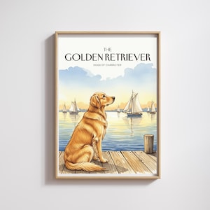 Impresión en acuarela de Golden Retriever: Arte canino costero americano (Descarga digital)