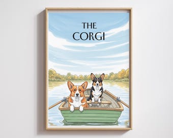 Watercolor Corgi Print: Hyde Park Lake Scene (Digital Download)