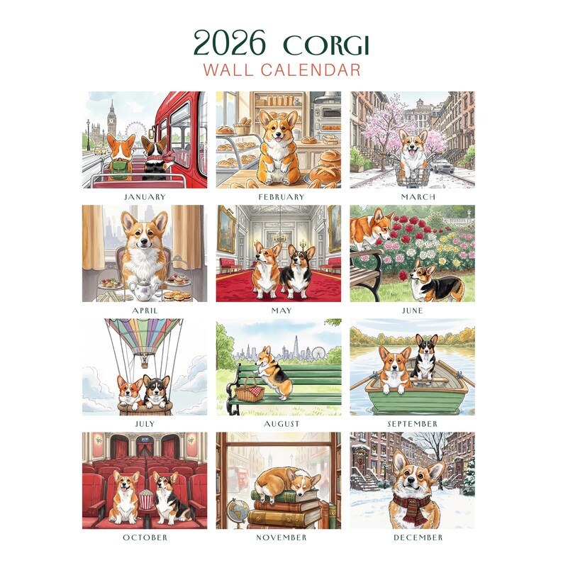 Corgi Calendar 2026 — Illustrated Wall Planner | Gift for Corgi Lovers ...