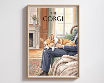 Aquarell Corgis Hunde Portrait: Minimalistische königliche Haustier Kunst (Digitaldruck, 5 Größen)