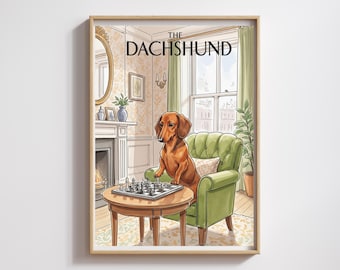 Vintage Dachshund Chess Print: Whimsical Dog Art (Digital Download)