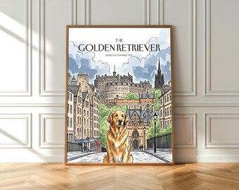 Aquarell Golden Retriever Print: Edinburgh Schottland Reisekunst (Fine Art Poster)