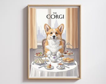 Impresión de acuarela de Corgi: Arte canino caprichoso, escena de baño divertida (descarga digital)