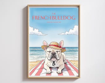 Französische Bulldogge Strand Druck: Aquarell Hund Art, modische Frenchie (Digitaler Download