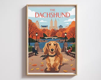 Aquarell Dackel im Central Park: Hundeliebhaber Kunst (Digitaler Download)