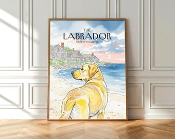 Watercolor Labrador Dog Beach Print: Coastal Chic Cape Cod Nautical Decor (Fine Art Poster)