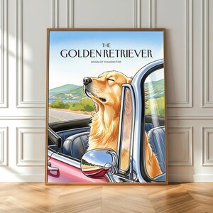 Impresión en acuarela de un golden retriever: Arte de un viaje soleado (póster de bellas artes)