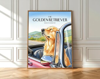 Impresión en acuarela de un golden retriever: Arte de un viaje soleado (póster de bellas artes)