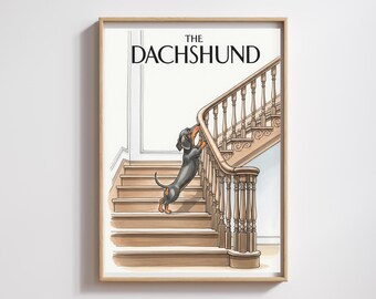 Aquarell Dackel Print: Verspieltes Haustier Treppenhaus Kunst (Digitaler Download)