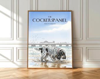Blue Roan Cocker Spaniel Watercolor Portrait: Brighton Seaside Art (Fine Art Poster)