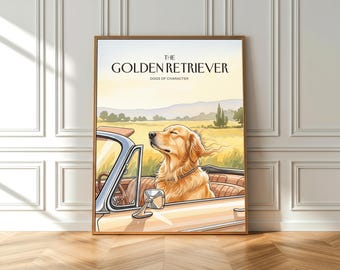 Impresión de viaje por carretera con un golden retriever: Arte canino en acuarela (póster de bellas artes)