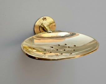 Solid Brass Soap Dish, Wall Mounted Brass Bathroom Holder, Handmade Unlacquered Living Finish, Vintage Drain Soap Plate
