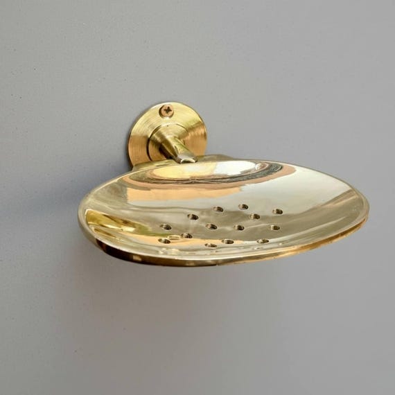 Solid Brass Soap Dish, Wall Mounted Brass Bathroom Holder, Handmade Unlacquered Living Finish, Vintage Drain Soap Plate