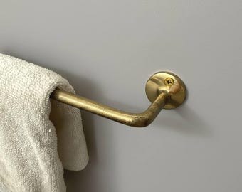 Unlacquered Brass Towel Bar | Minimalist Solid Brass Rail | Living Finish Wall Mount