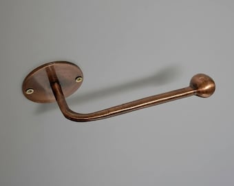 Copper Toilet Paper Holder | Solid Brass Bathroom Roll Holder | Handmade Living Finish Hardware | Wall Mounted Minimalist Design