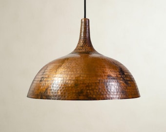 Handmade Hammered Copper Dome Pendant Light, Rustic Mid-Century Lighting