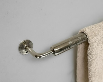 Engraved Brass Towel Bar, Handcrafted Nickel Towel Rail, Vintage Wall Mounted Brass Rack, Moroccan Bathroom Hardware
