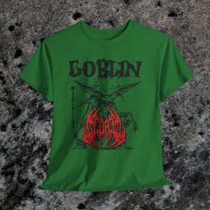 Heavy Metal Goblin Core Graphic Tee - Dark Fantasy Apparel Turf Green