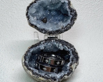 Caja de joyería de geoda de ágata natural azul, geoda de ágata azul, caja de cristal para boda, compromiso, regalo