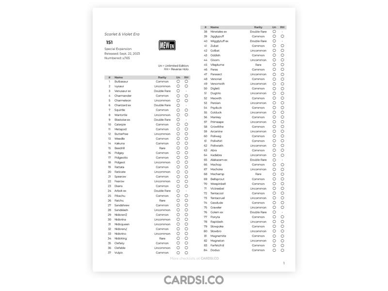 pokemon 151 card list tcg 151 Players Guide Card List : r/PokemonTCG