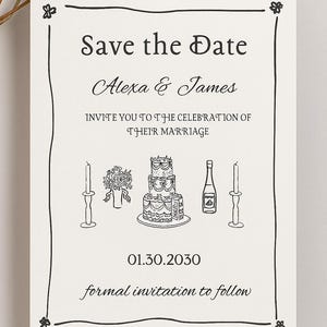 Save the Date com inspiração vintage – Convite editável em preto e branco do Canva