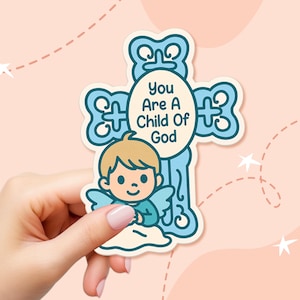 Sticker enfant de Dieu - Croix de garçon et rappel de la foi de prière - Sticker chrétien pour ordinateur portable Carnets et cadeaux