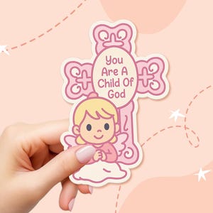 Sticker enfant de Dieu - Fille croix et prière de rappel de foi - Sticker chrétien pour ordinateur portable Carnets et cadeaux
