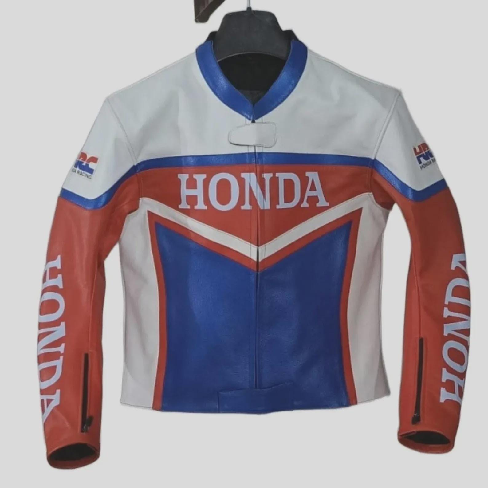 Honda Racing Leather Motorcycle Jacket Retro HRC Biker Style