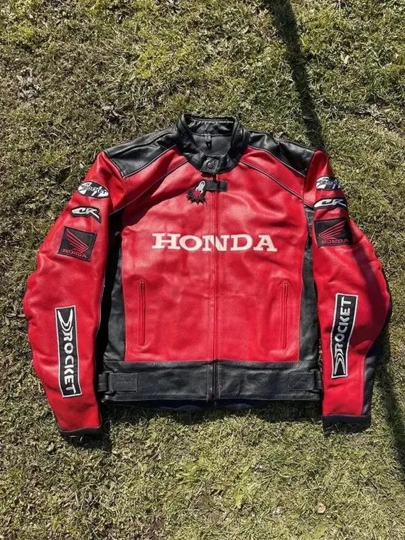 ホンダレーシングレザーバイクジャケット レッド＆ブラック アーマード 