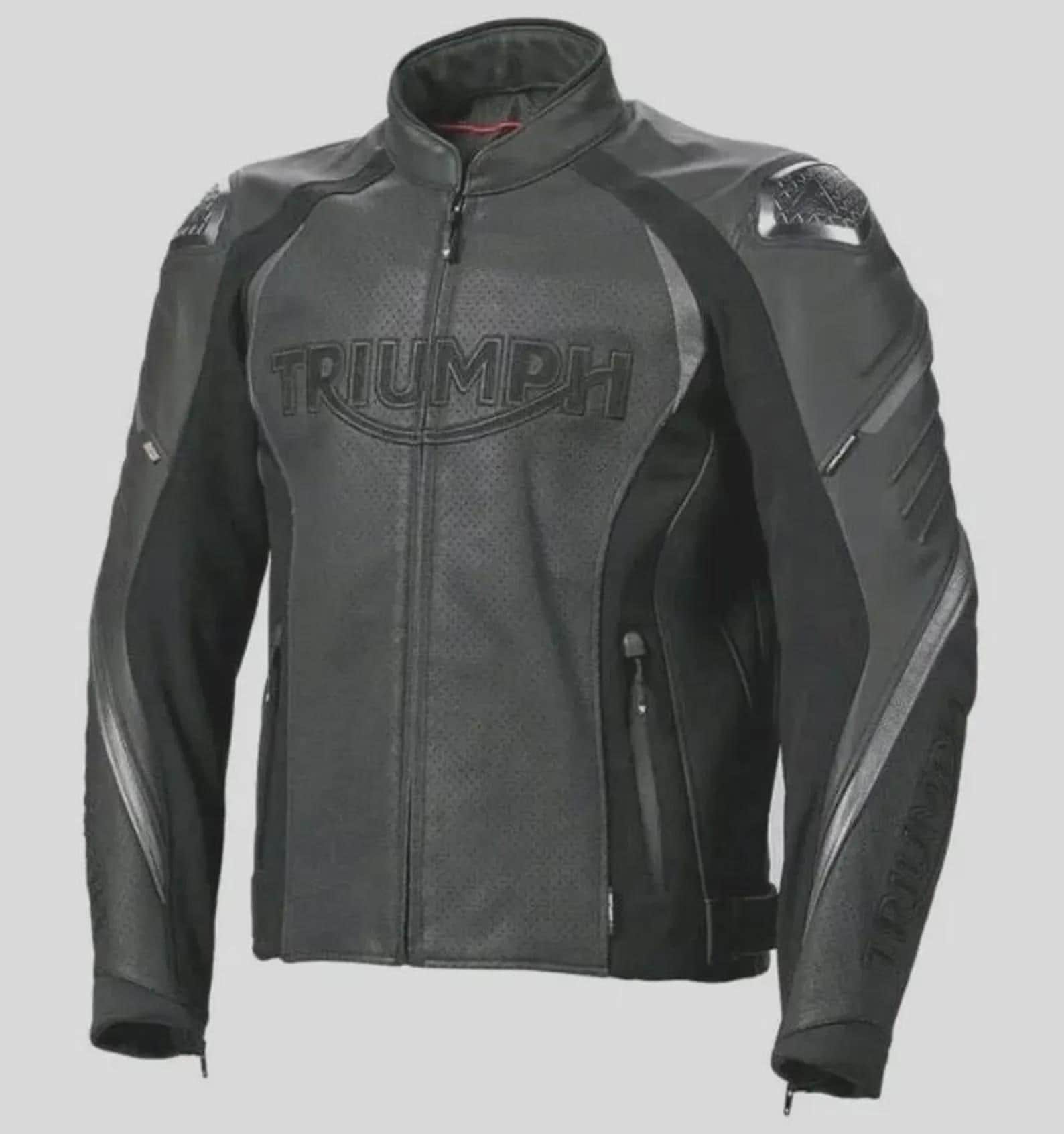 ブラック牛革レザーバイクジャケット トライアンフ カフェレーサー